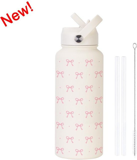 HomeHarmony Sport-Isolierflasche aus Edelstahl in Weiß mit Griff und Strohhalm, 1 l - Bild 1