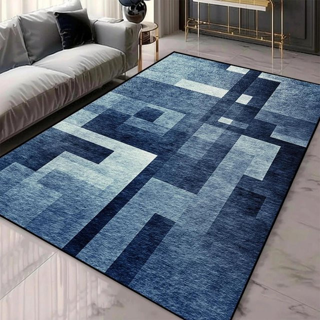 Wucifang Jewelry Nordischer geometrischer Teppich in Blau, weicher Imitationskaschmir, maschinenwaschbar und rutschfest, B/T: 60 x 40 cm - Bild 1
