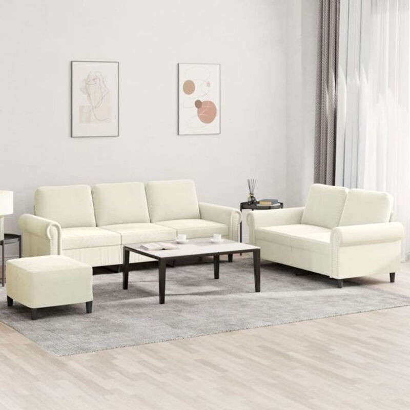 3-tlg. Sofagarnitur vidaxl in Beige aus Samt mit Metallgestell und Kissen im modernen Design - Bild 1