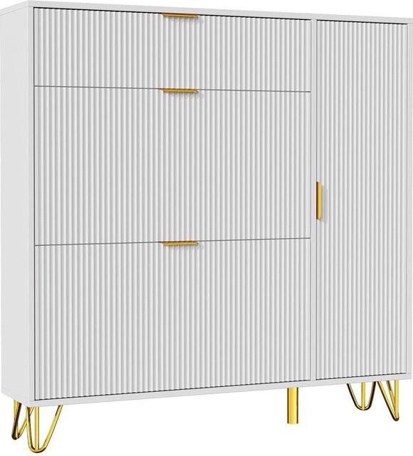 PXloue Schuhschrank modern in Weiß mit verstellbaren Trennwänden für Flur, Wohnzimmer oder Schlafzimmer, B/T/H: 80 x 24 x 118,5 cm - Bild 1