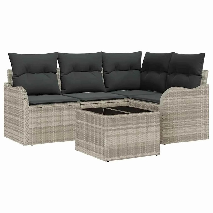 vidaXL Garten-Sofa-Set aus Poly Rattan in Hellgrau, 5-teiliges L-Shape Lounge-Set mit UV-beständigen Kissen - Bild 2