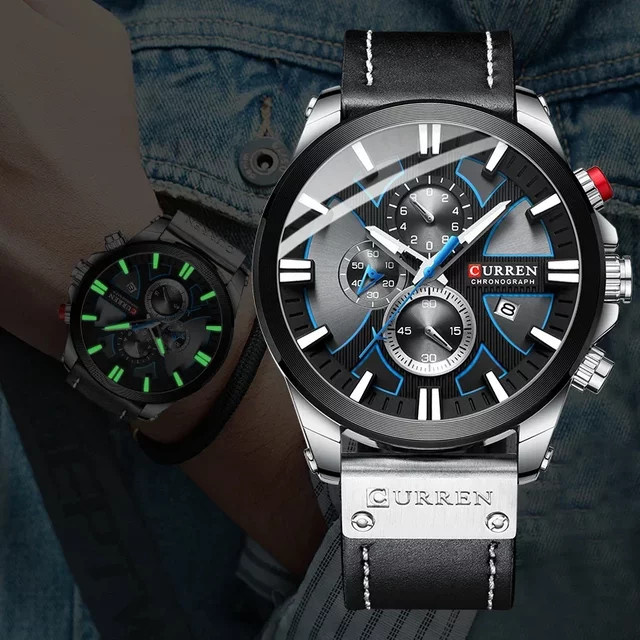 CURREN Chronograph, Quarz, Leder, Silber, Herren - Bild 1