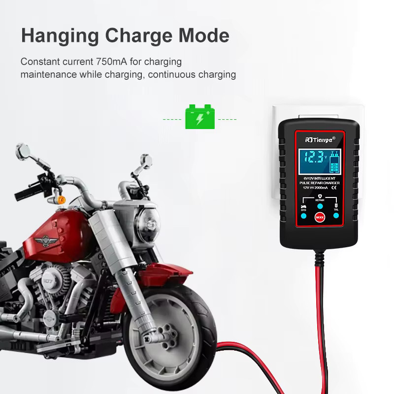 EAFC Vollautomatisches Batterie Ladegerät für 12V und 6V Blei-Säure-Batterien, 2A Mini Ladegerät für Motorrad, Auto und Spielzeug, Schwarz - Bild 2