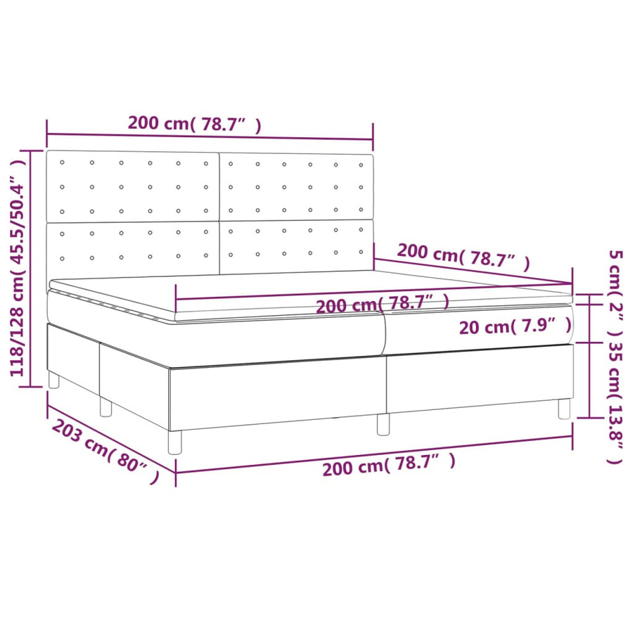 vidaXL Boxspringbett mit Matratze Hybrid-Design in Schwarz aus Stoff, B/T: 200 x 200 cm - Bild 3