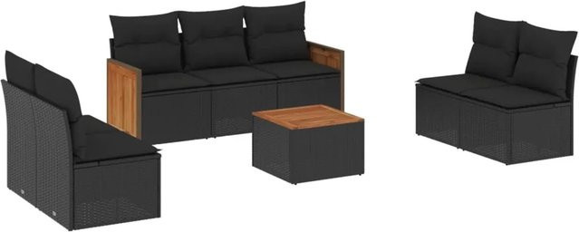 vidaXL 8-teilige Garten-Sofagarnitur aus Poly-Rattan und Akazienholz in Schwarz mit Kissen - Bild 1
