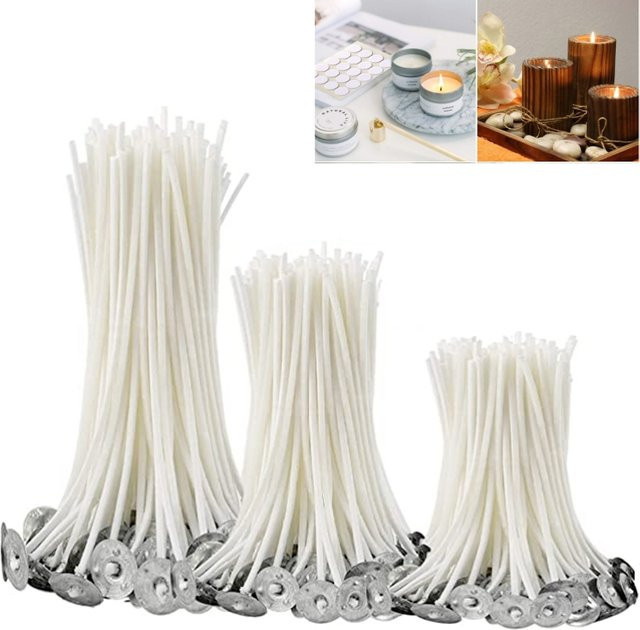 100 Stück vorwachsbeschichtete Baumwoll-Kerzendochte für die DIY-Kerzenherstellung, weiß, Länge: 8–12 cm - Bild 1