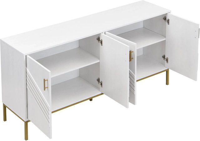 okwish Sideboard mit 4 Türen und verstellbaren Regalen in Weiß und Gold, B/T/H: 160 x 40 x 80 cm - Bild 1
