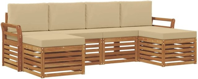 vidaXL Sofagarnitur 6-teilig aus Massivholz Akazie in Natur und Beige mit Sitzkissen und Rückenpolstern - Bild 1