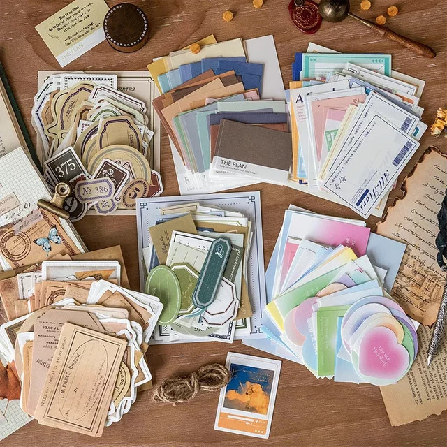 Journamm Vintage Memo Papier Set für Scrapbooking und Junk Journal, 100 Teile, Mehrfarbig - Bild 1