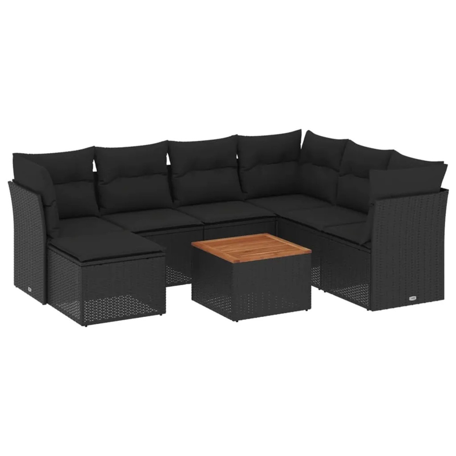 vidaXL 8-tlg Garten-Sofagarnitur in L-Form aus schwarzem Poly-Rattan mit Kissen und pulverbeschichtetem Stahlgestell - Bild 2