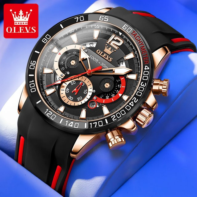 OLEVS Armbanduhr Quarz, Edelstahl, Silikon, Herren, Rot - Bild 1