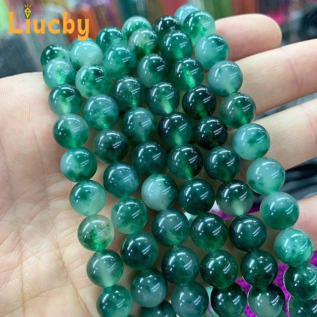 Liucby Perlen, Moos Gras Grün Chalcedon Jade, 15", DIY Halskette Ohrringe - Bild 1