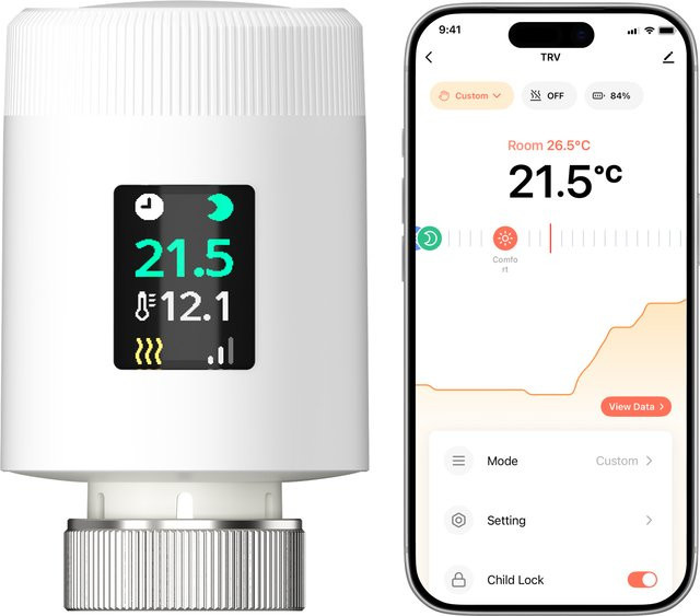 Tuya WLAN Smart Home Thermostat Heizkörperventil TRV-Aktuator in Weiß mit App-Steuerung und Smart Home Integration für Alexa und Google Home - Bild 1