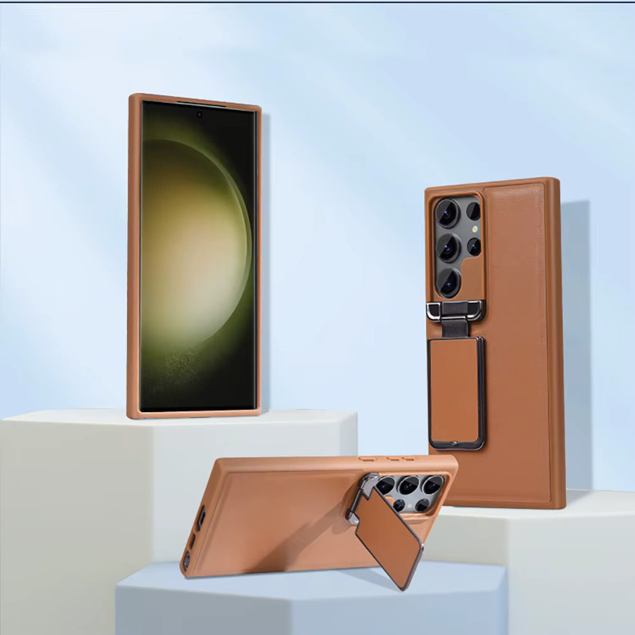 Luxuriöse Business-Lederhülle für Samsung Galaxy S22, S23 Ultra und S23 Plus in Braun mit Kameraobjektivschutz, Klappfunktion und Standfunktion - Bild 3