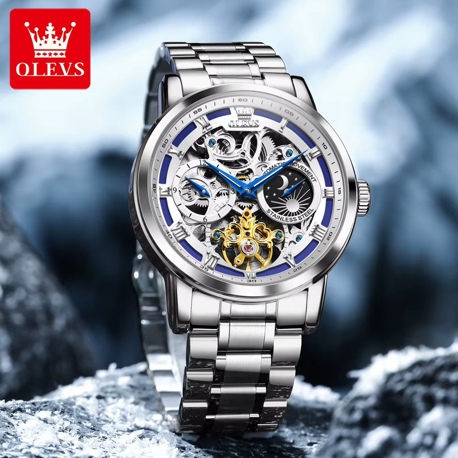 OLEVS Armbanduhr Automatik, Edelstahl, Mondphasenanzeige, Herren - Bild 2