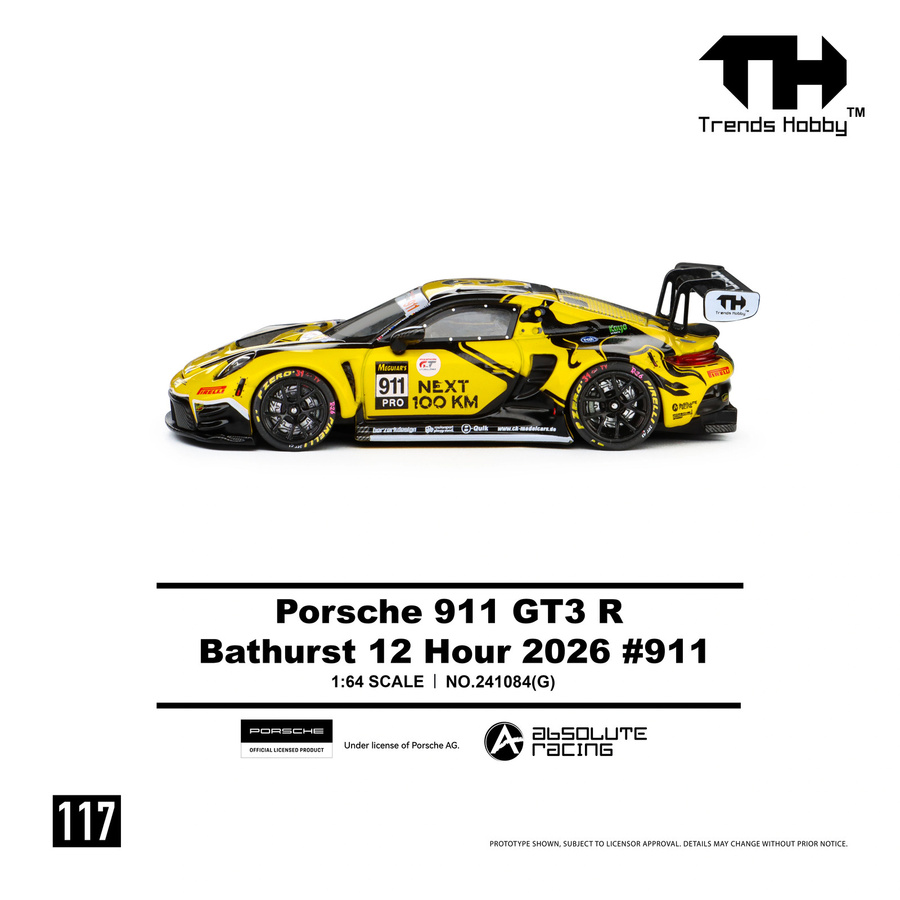 Trends Hobby Porsche 911 GT3 R 2026 Bathurst 12 Stunden Rennen, Miniaturmodell, 1:64, Gelb - Bild 2