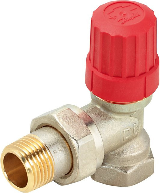 Danfoss Thermostatventil-Unterteil RA-N Eckform, 1/2 Zoll, vernickeltes Messing, rot, einstellbar - Bild 1