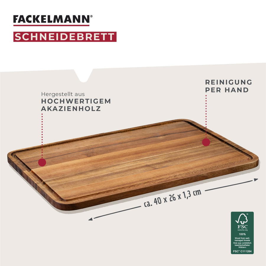 Fackelmann Schneidbrett Blossom Harmony aus Akazie in Braun, B: 40 cm, T: 26 cm - Bild 2