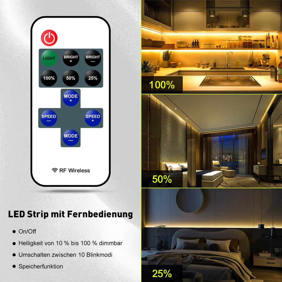 Oeegoo COB-LED-Streifen mit 2400 LEDs, 2 m Länge, 24 V, Warmweiß 3000 K, selbstklebend - Bild 5