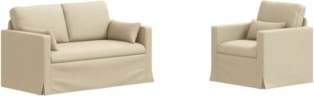 vidaXL Sofa 2-teiliges Set Creme Beige Stoff mit Metallrahmen und Armlehnen B/T/H: 139 x 78 x 80 cm und 78 x 78 x 80 cm - Bild 1