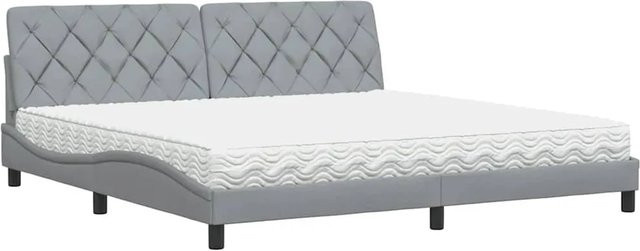 vidaXL Bett mit Matratze in Hellgrau und Weiß, modernes Polsterbett aus Stoff und Schaumstoff, B/T/H: 200 x 200 x 218 cm - Bild 1