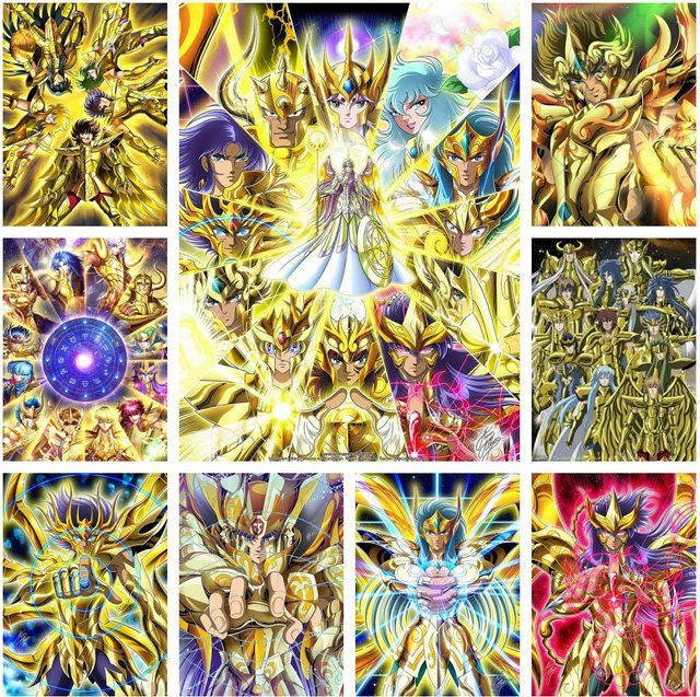 Kayou Saint Seiya Diamantmalerei Kit Gold Japanische Anime 5D DIY Diamantstickerei mit runden Steinen für Handarbeit und Home Decor - Bild 1