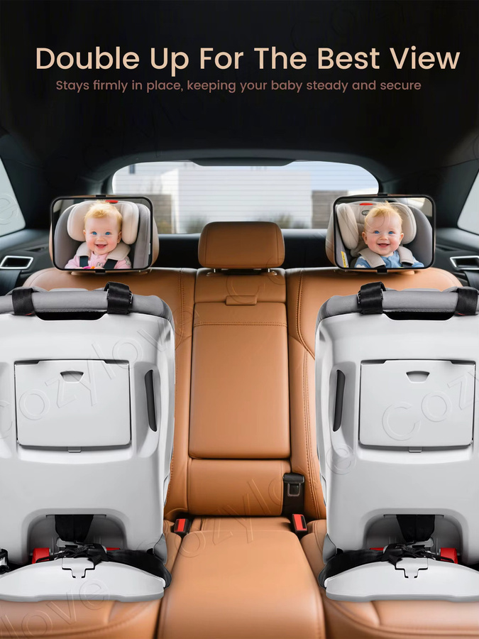 momo&dudu Baby-Auto-Spiegel-Set in Grau mit bruchsicherer Weitwinkel-Kopfstützenhalterung für eine klare Rückansicht - Bild 5