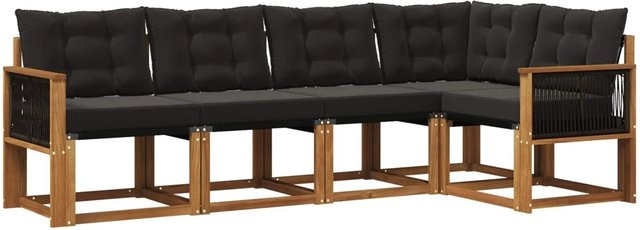 vidaXL Outdoor-Sofagarnitur in L-Form aus massivem Akazienholz mit 5 Kissen in Natur und Schwarz - Bild 1