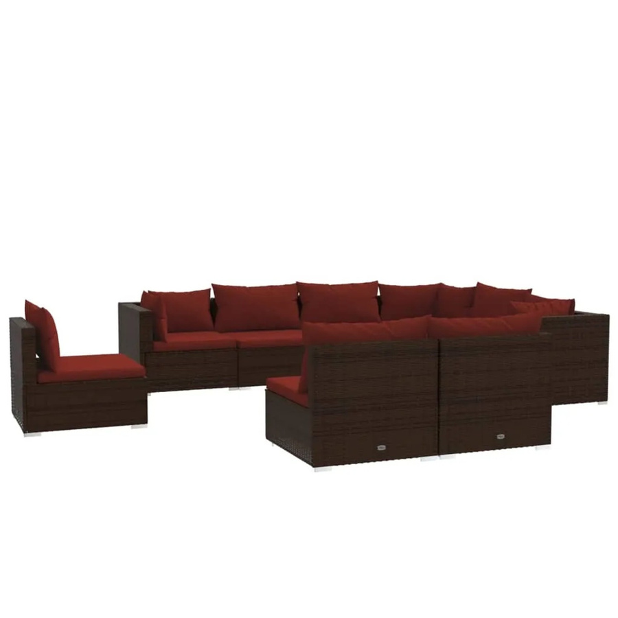 vidaXL 9-tlg. Garten-Lounge-Set aus Poly Rattan in Braun mit Kissen und L-Form - Bild 2
