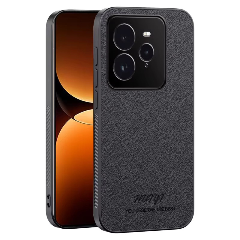 Matte Silikonhülle mit Litschi-Textur aus Leder für Realme GT7 Pro GT8 Pro GT 7T GT 6T GT6 GT7 Global in Schwarz - Bild 3