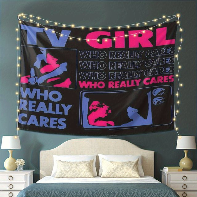 VIKAMA TV GIRL Wandteppich Blau-Rosa mit Paar-Print, Ästhetischer Wandbehang als Illustration für Schlafzimmer und Wohnzimmer, B/H: 75 x 75 cm - Bild 1