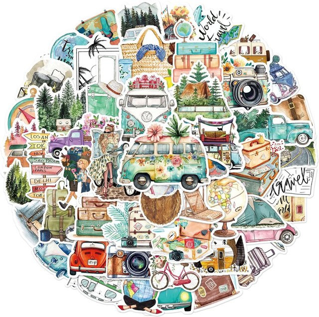 50 Stück Outdoor-Reise-Graffiti-Aufkleber in Multicolour von Sticker Story Store für Gepäck, Handyhülle, Laptop und Notizbuch - Bild 1