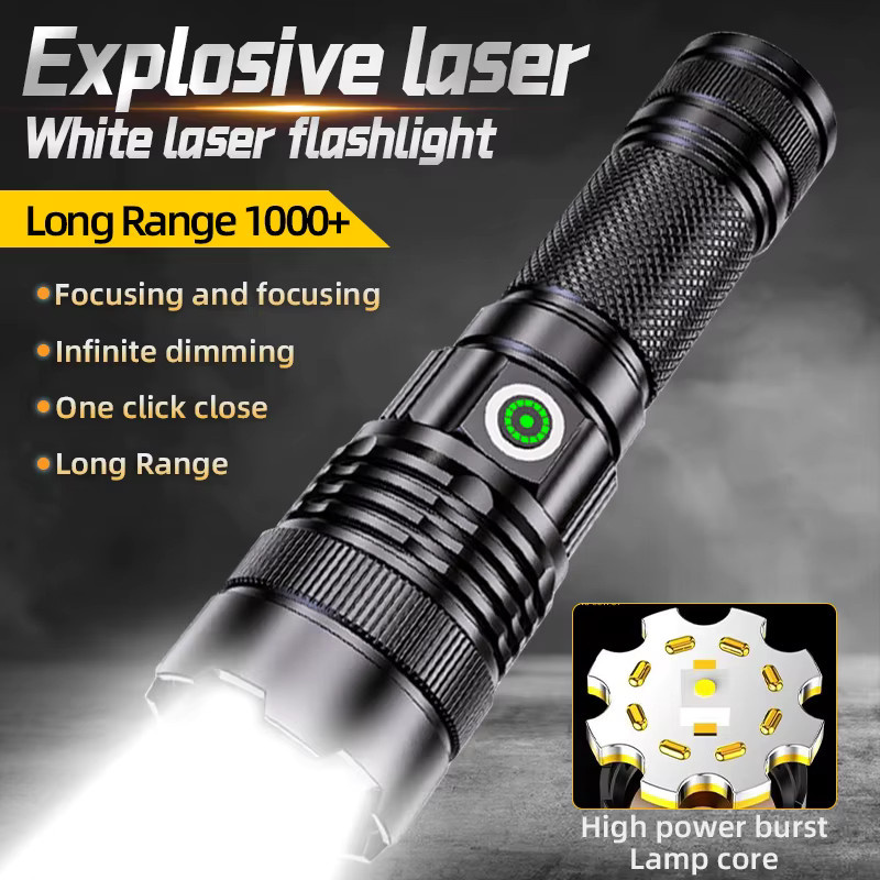 ESMARTER LED Taschenlampe aus Aluminium in Schwarz mit stufenloser Dimmung und Zoom-Funktion, wasserdicht und wiederaufladbar - Bild 2