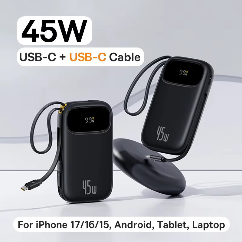 Baseus Power Bank 20000 mAh mit 45 W Schnellladefunktion und integrierten USB-C sowie Lightning Kabel in Schwarz - Bild 4