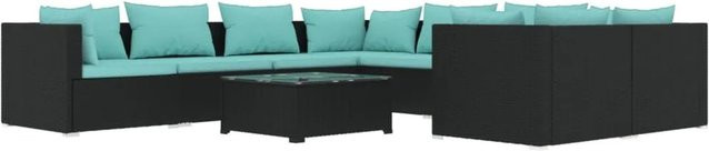 vidaXL 9-tlg. Garten-Lounge-Set aus Poly-Rattan mit Kissen in Schwarz und Blau - Bild 1