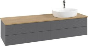 V&B Waschtischunterschrank Antao mit Frontstruktur und Beleuchtung, Eiche Honigbraun lackiert, B: 160 cm, T: 50 cm - Bild 1