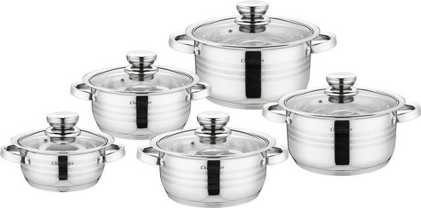 10-teiliges COFI 1453 Edelstahl Kochtopf-Set mit Deckel für Induktion in Silber