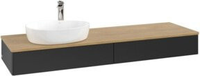 V&B Waschtischunterschrank Antao ohne Frontstruktur, Farbe Blau und Eiche Honig, B/T: 160 x 50 cm - Bild 1