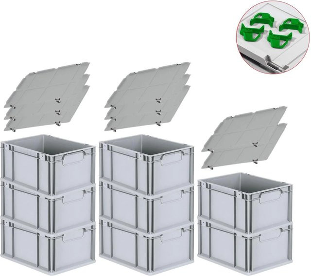 PROREGAL Spar Set mit 8 Eurobox Nextgen Economy in Grün inklusive Auflagedeckeln und 4 Schiebeschnappverschlüssen, H x B x T: 22 x 30 x 40 cm, 20 Liter - Bild 1