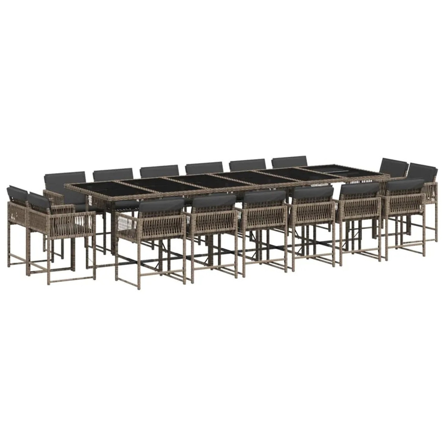 vidaXL 17-tlg Garten-Essgruppe aus Poly Rattan mit Kissen in Grau - Bild 2