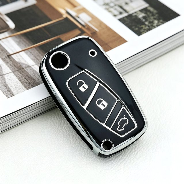 DAEFAR TPU Schlüsselhülle für 3-Tasten Fernbedienung in Schwarz für Fiat Panda Idea Stilo Ducato Bravo 500 Doblo Grande Punto Bravo Minibus Linea - Bild 1