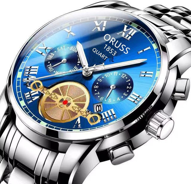ORUSS Armbanduhr, Quarz, Edelstahl, Blau, Herren - Bild 1
