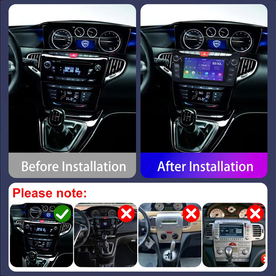 Icreative Android Autoradio für Lancia Ypsilon 2011-2016 mit 7 Zoll Display, Wireless Carplay und Multimedia Navigation, Schwarz - Bild 2