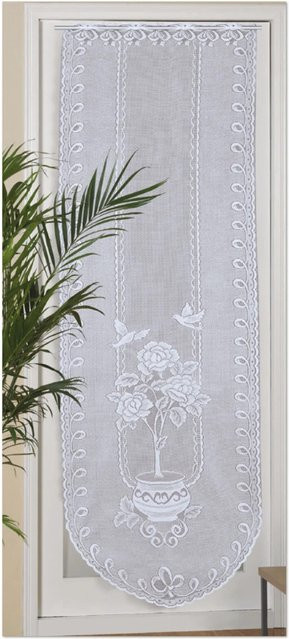Bestlivings Türpaneel Mona Blumentopf mit Vögeln in Weiß mit Vitragestange, Höhe: 180 cm, Breite: 60 cm - Bild 1