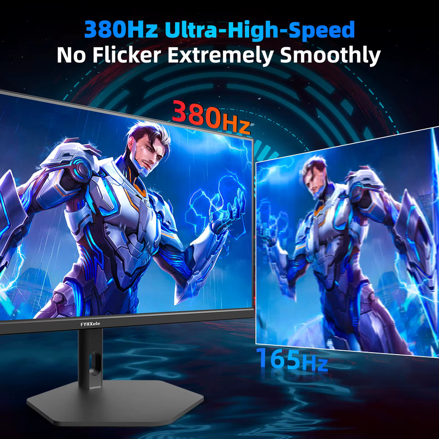 FYHXele Gaming Monitor 27 Zoll mit 380Hz, FHD 1080P IPS Display, 0.5ms Reaktionszeit, 100% sRGB, 400cd/m², RGB Hintergrundbeleuchtung, Schwarz, HDMI und DisplayPort - Bild 2