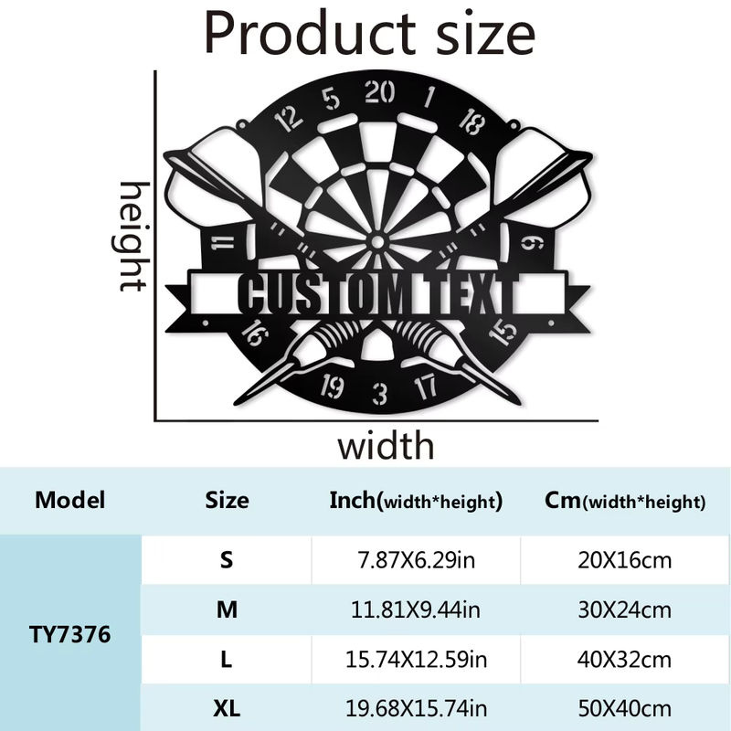 Personalisierte Metall-Wandtafel mit Dartboard-Design in Schwarz zur Wandmontage für Kinderzimmer und Wohnraum - Bild 4