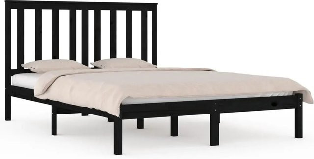 vidaXL Massivholzbett aus Kiefer in Schwarz mit rustikaler Optik, B/T: 140 x 190 cm - Bild 1