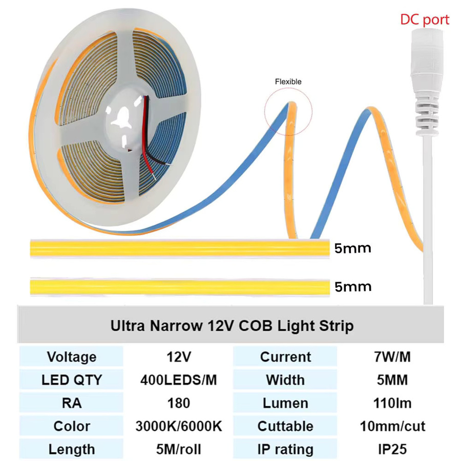 YSRSAI Zigbee 3.0 COB LED-Streifen DC12V, dimmbares superdünnes LED-Band für SmartThings, Breite: 5 mm - Bild 3