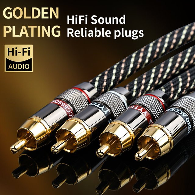 YYTCG HiFi Stereo RCA Audio Kabel 2RCA zu 2RCA aus 6N OFC mit vergoldeten Steckern in Schwarz und Gold - Bild 1