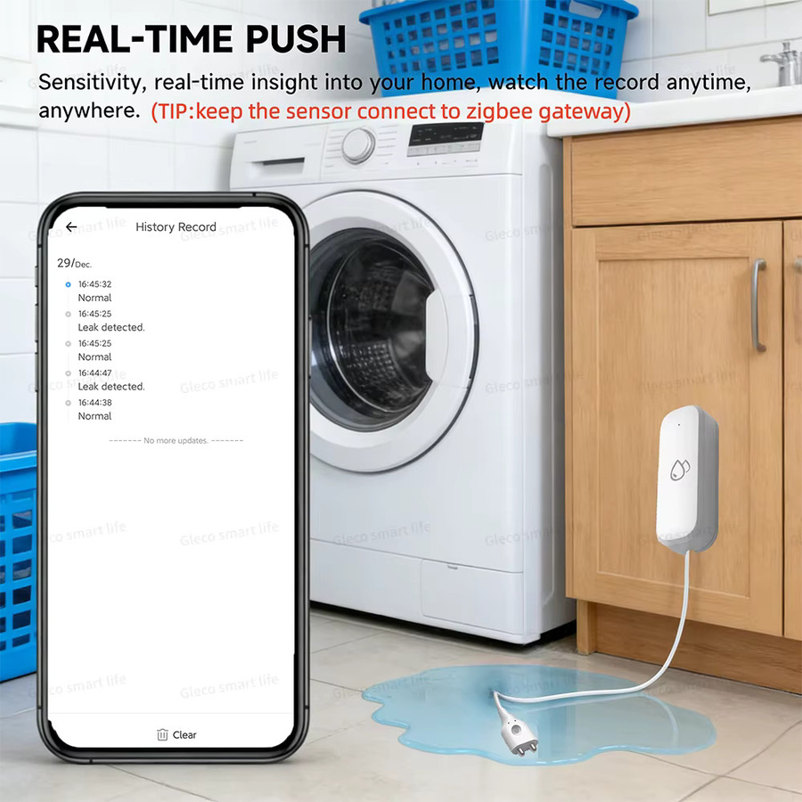 Tuya Zigbee Wasserleck-Sensor in Weiß, Smart Life Überflutungs- und Leckagedetektor mit APP-Fernüberwachung für deine Hausautomatisierung - Bild 3